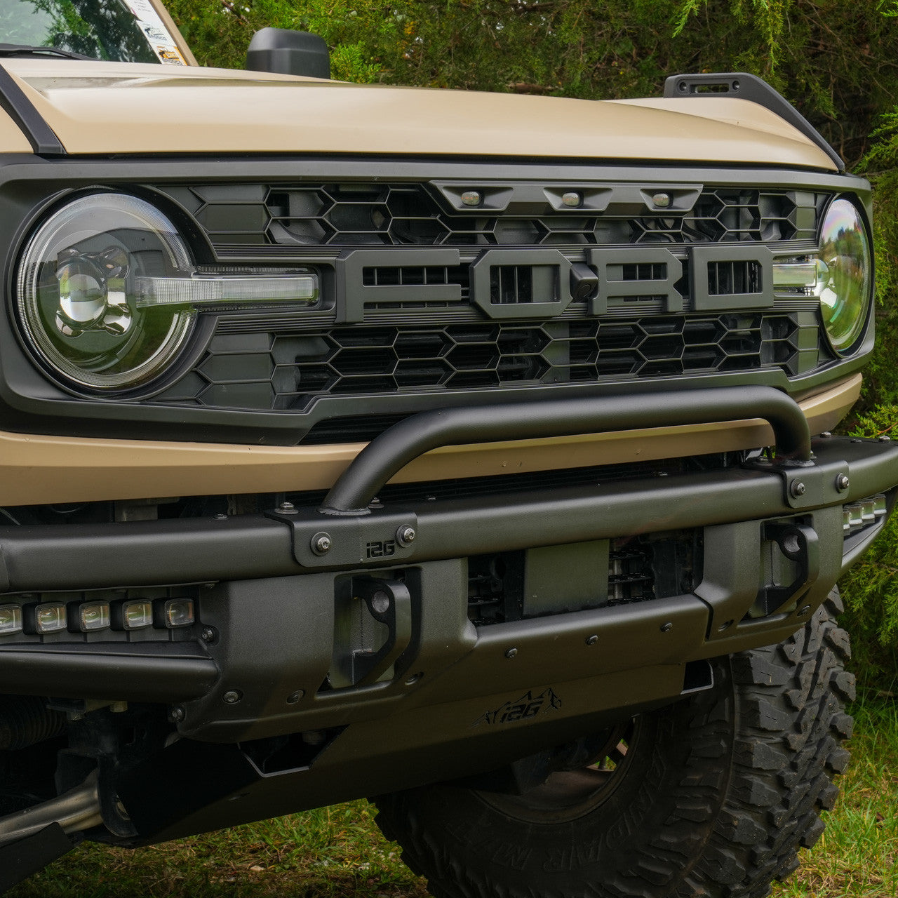 IAG Mini Bull Bar for 2021+ Ford Bronco with Modular Bumper Only - Mounted Close-up