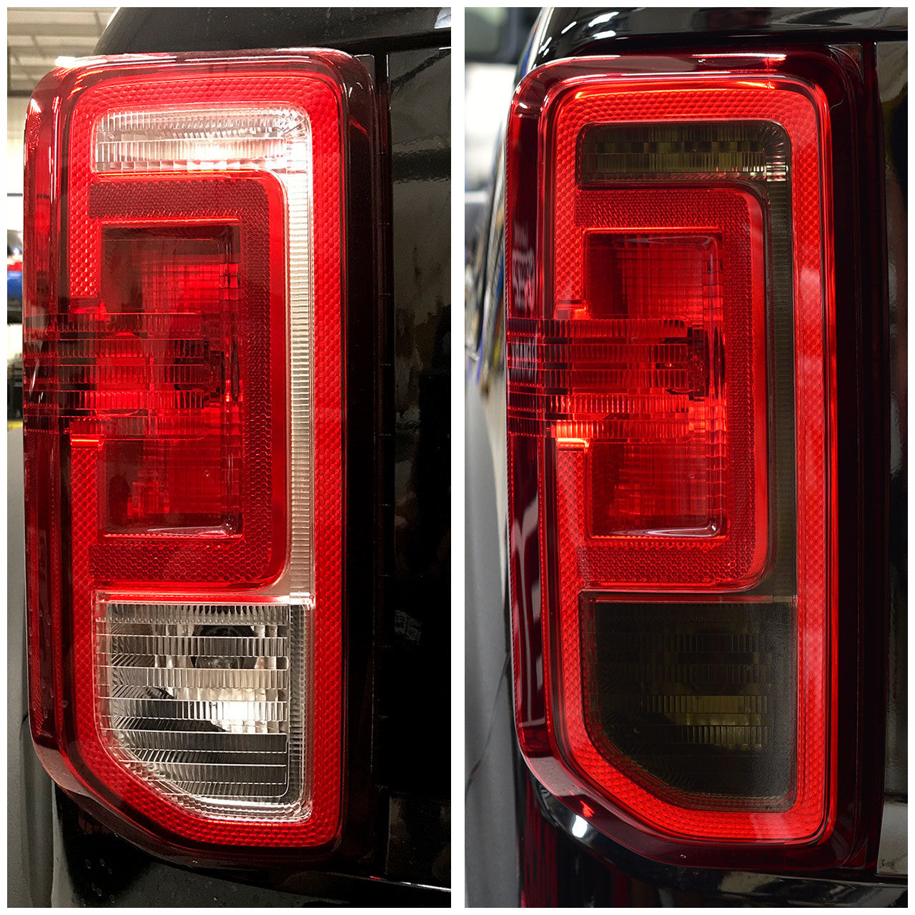 IAG Smoke Reverse Light Overlay Film Kit for 2021 Ford Bronco (Comparison)