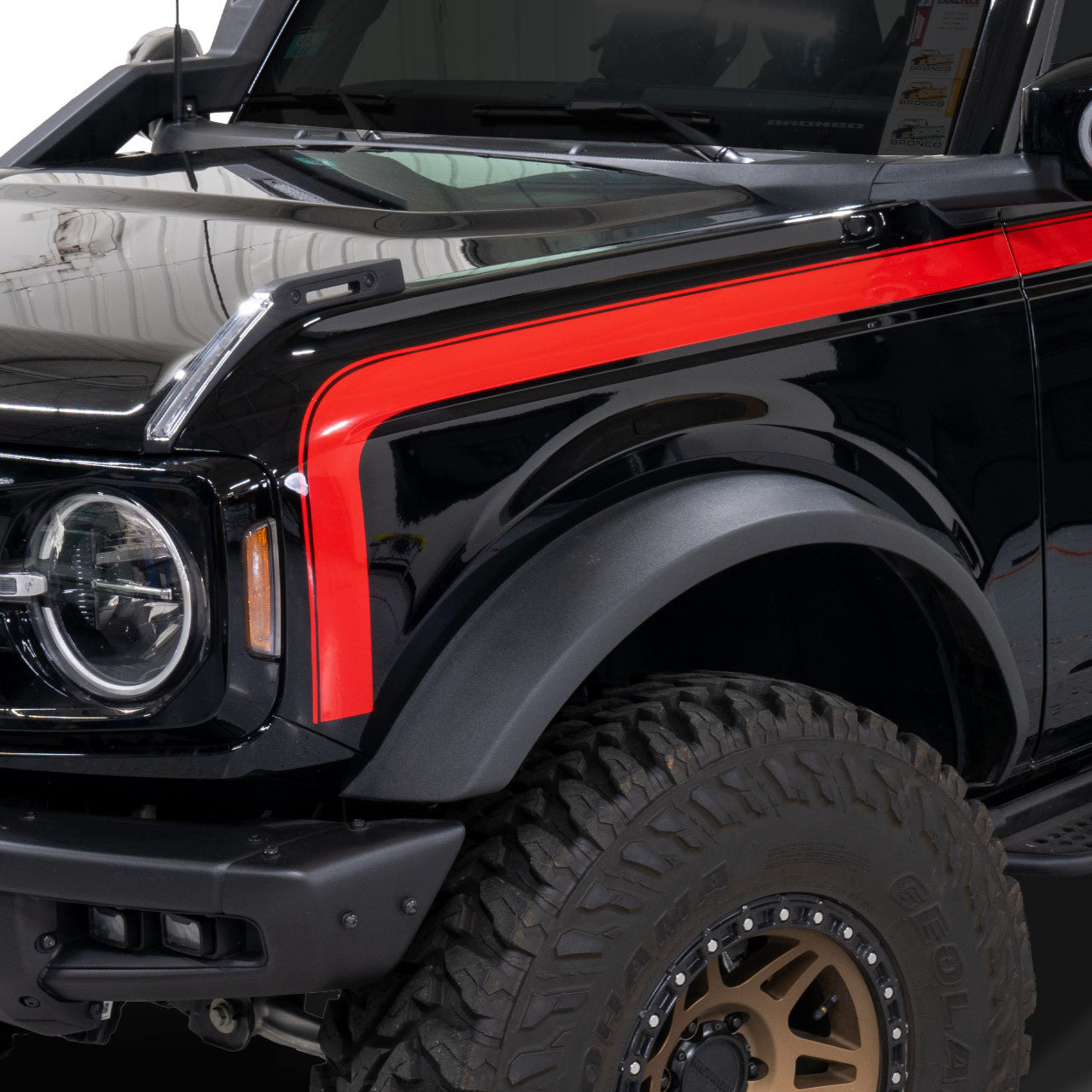 IAG Off-Road™ Red Boss Style Vinyl Side Stripe Kit fits 2021+ Ford Bronco 4 Door - Installed 2
