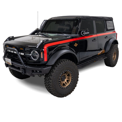 IAG Off-Road™ Red Boss Style Vinyl Side Stripe Kit fits 2021+ Ford Bronco 4 Door - Installed