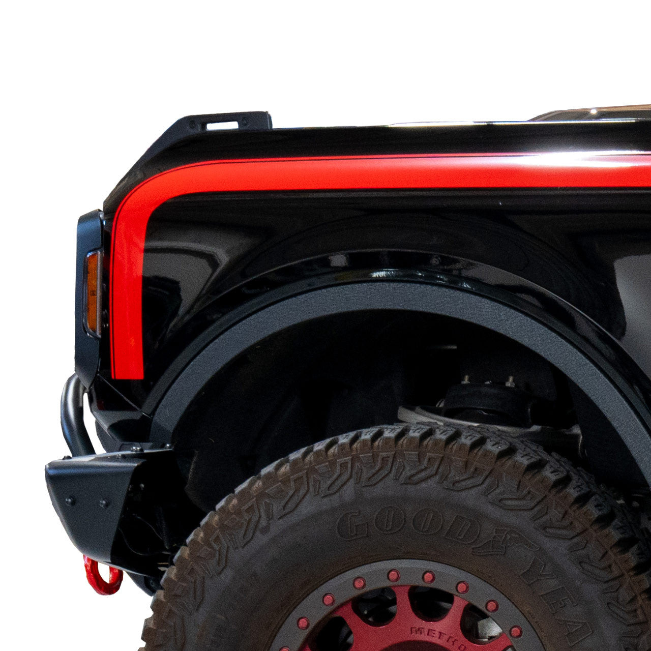 IAG Off-Road Gloss Red Boss Style Vinyl Side Stripe Kit fits 2021+ Ford Bronco 2 Door - Installed 2