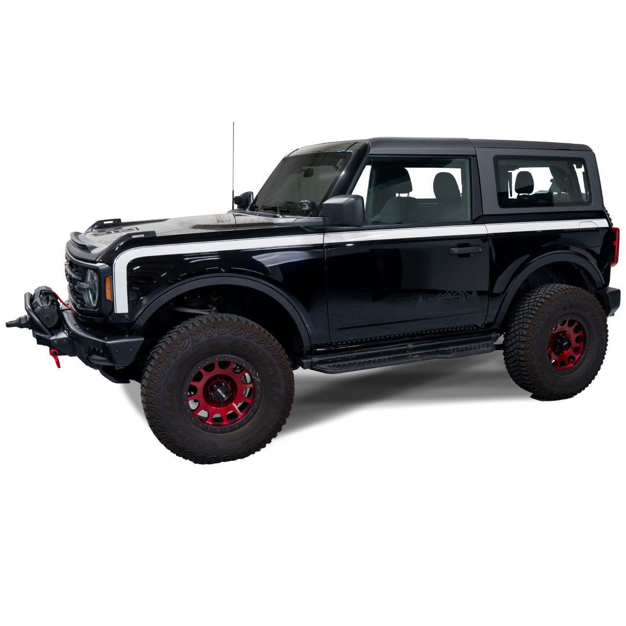 IAG Off-Road Gloss White Boss Style Vinyl Side Stripe Kit fits 2021+ Ford Bronco 2 Door - Installed