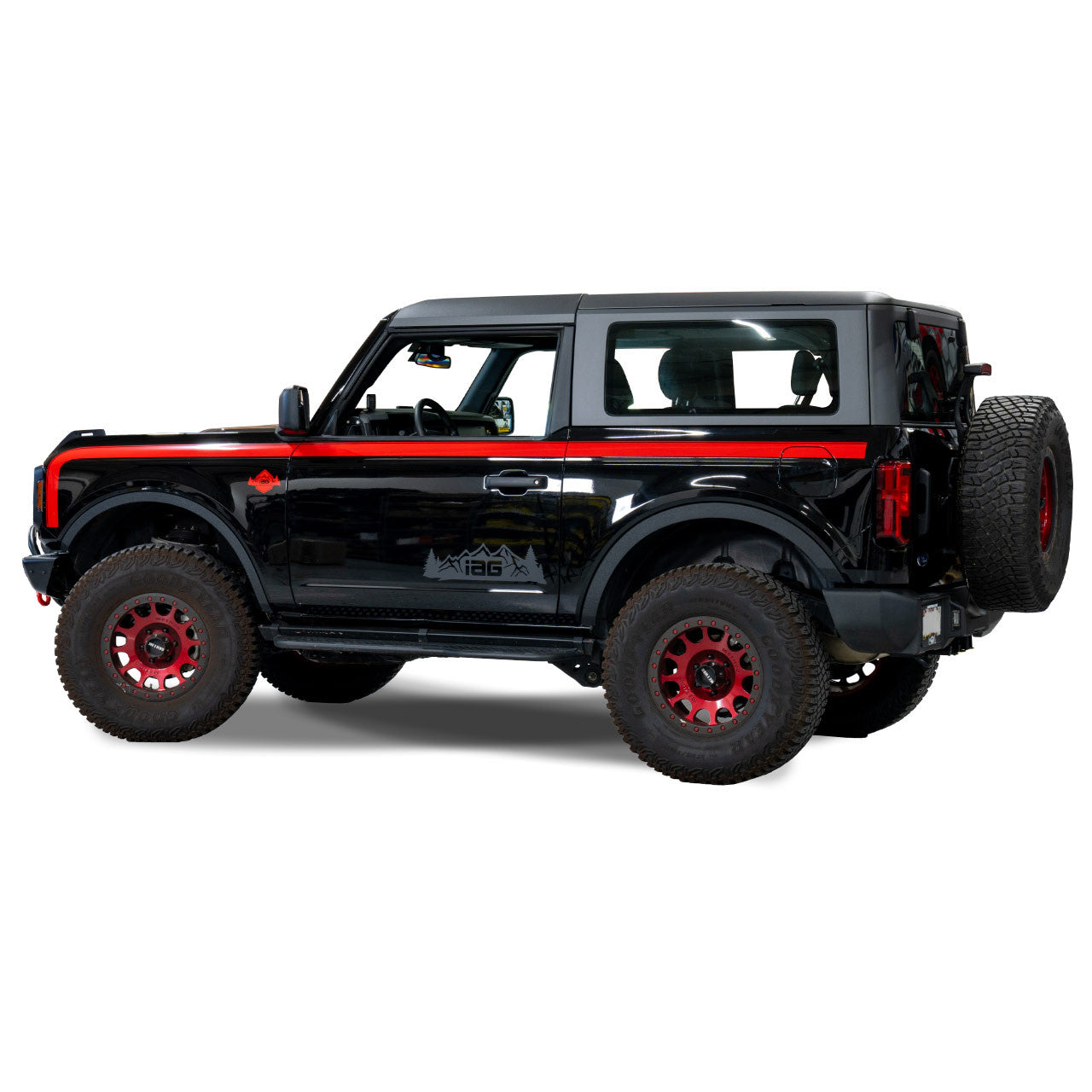 IAG Off-Road Gloss Red Boss Style Vinyl Side Stripe Kit fits 2021+ Ford Bronco 2 Door - Installed