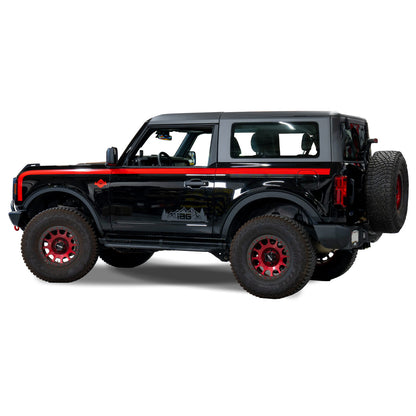 IAG Off-Road Gloss Red Boss Style Vinyl Side Stripe Kit fits 2021+ Ford Bronco 2 Door - Installed