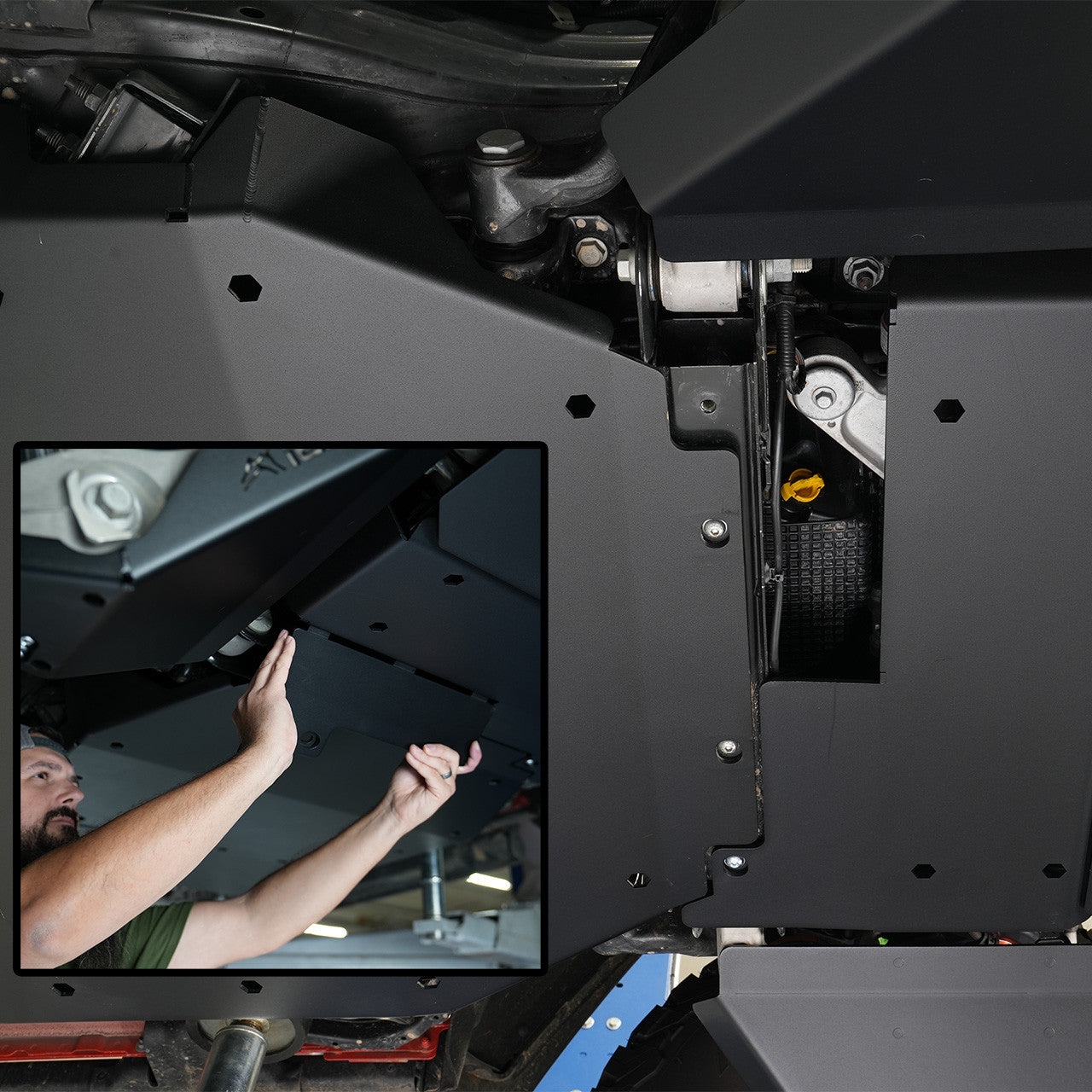 IAG Rock Shield™ Engine Skid Plate for 2022+ Bronco Raptor - Oil Change Door 2