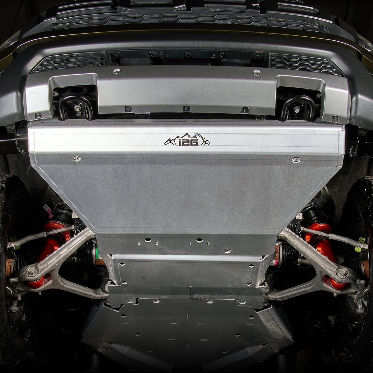 IAG Trail Shield® Front Skid Plate For 2024+ Ford Ranger Raptor - Silver shown on lift