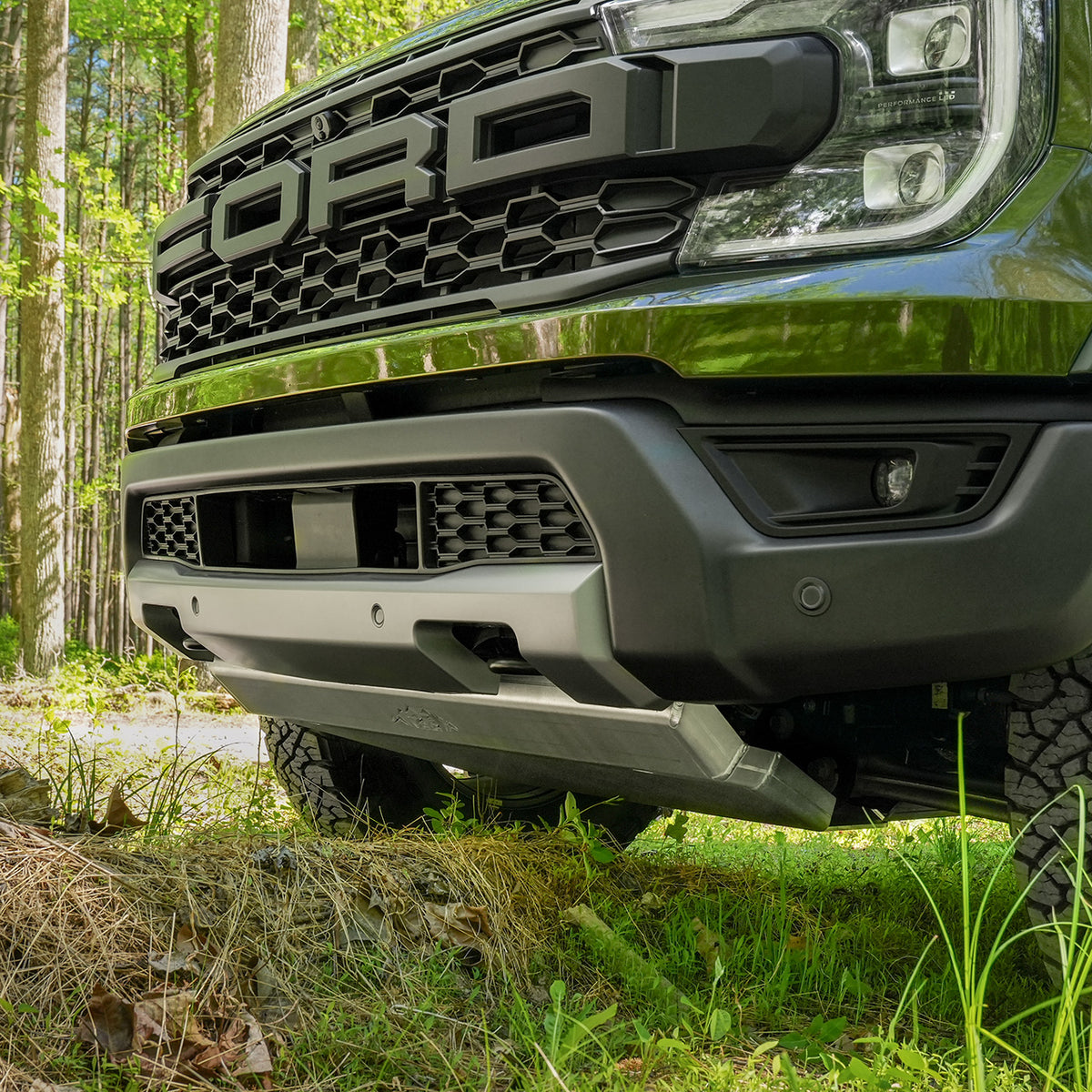 IAG Trail Shield® Front Skid Plate For 2024+ Ford Ranger Raptor - Silver Installed 2