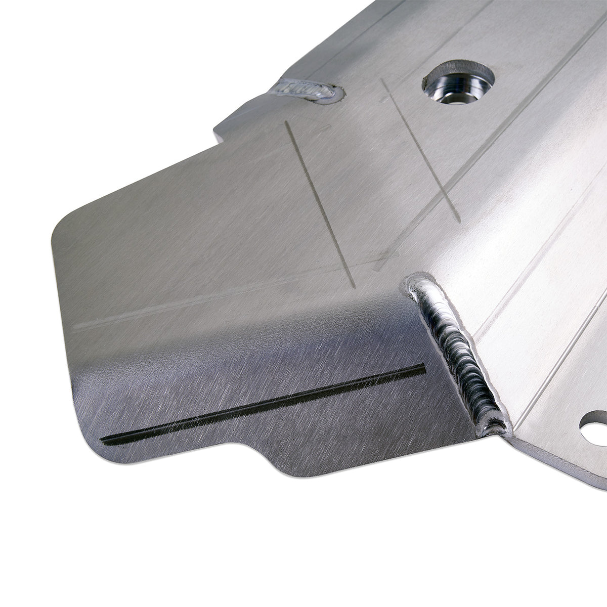 IAG Trail Shield® Transmission Skid Plate for 2024+ Ford Ranger Raptor Silver Finish - Weld Close-up