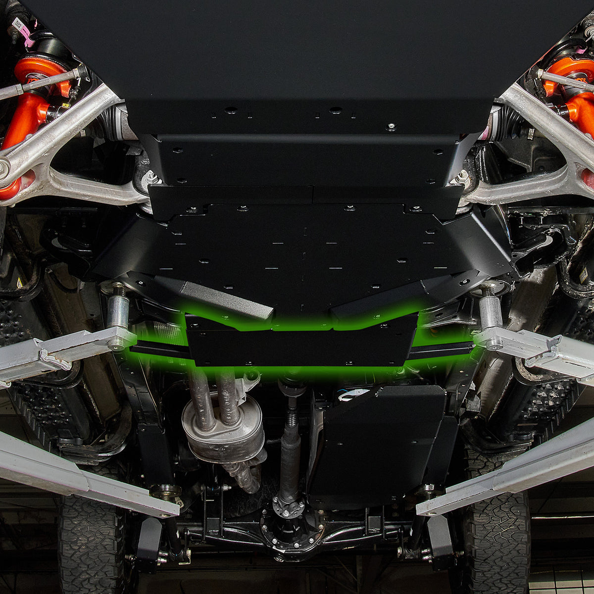 IAG Trail Shield® Transfer Case Skid Plate for 2024+ Ford Ranger Raptor Black Finish Location Highlighted