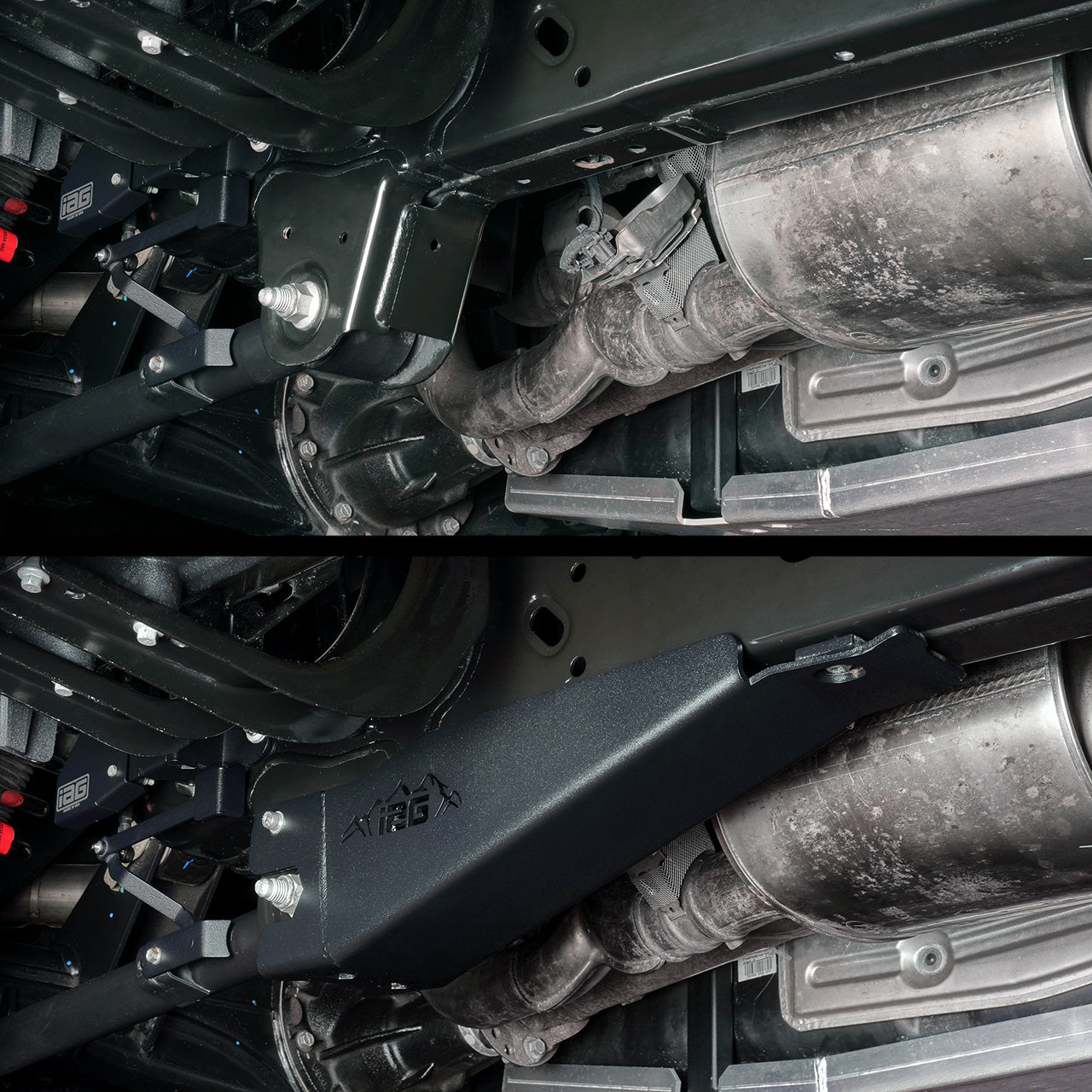 IAG Trail Shield™ Lower Trailing Arm Mount Skid Plate for 2024+ Ford Ranger Raptor - OE vs IAG