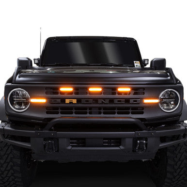 IAG I-Line 3pc Amber Grille Light Kit for 2021+ Ford Bronco Base/Black Diamond