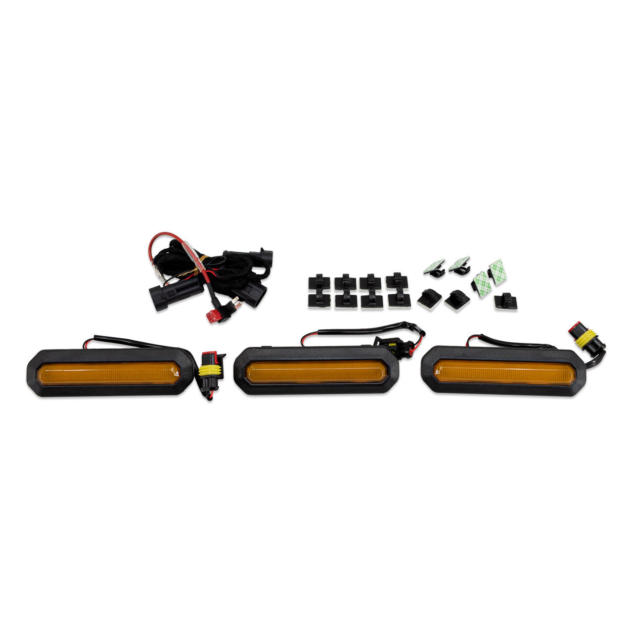 IAG I-Line 3pc Amber Grille Light Kit for 2021+ Ford Bronco Base/Black Diamond