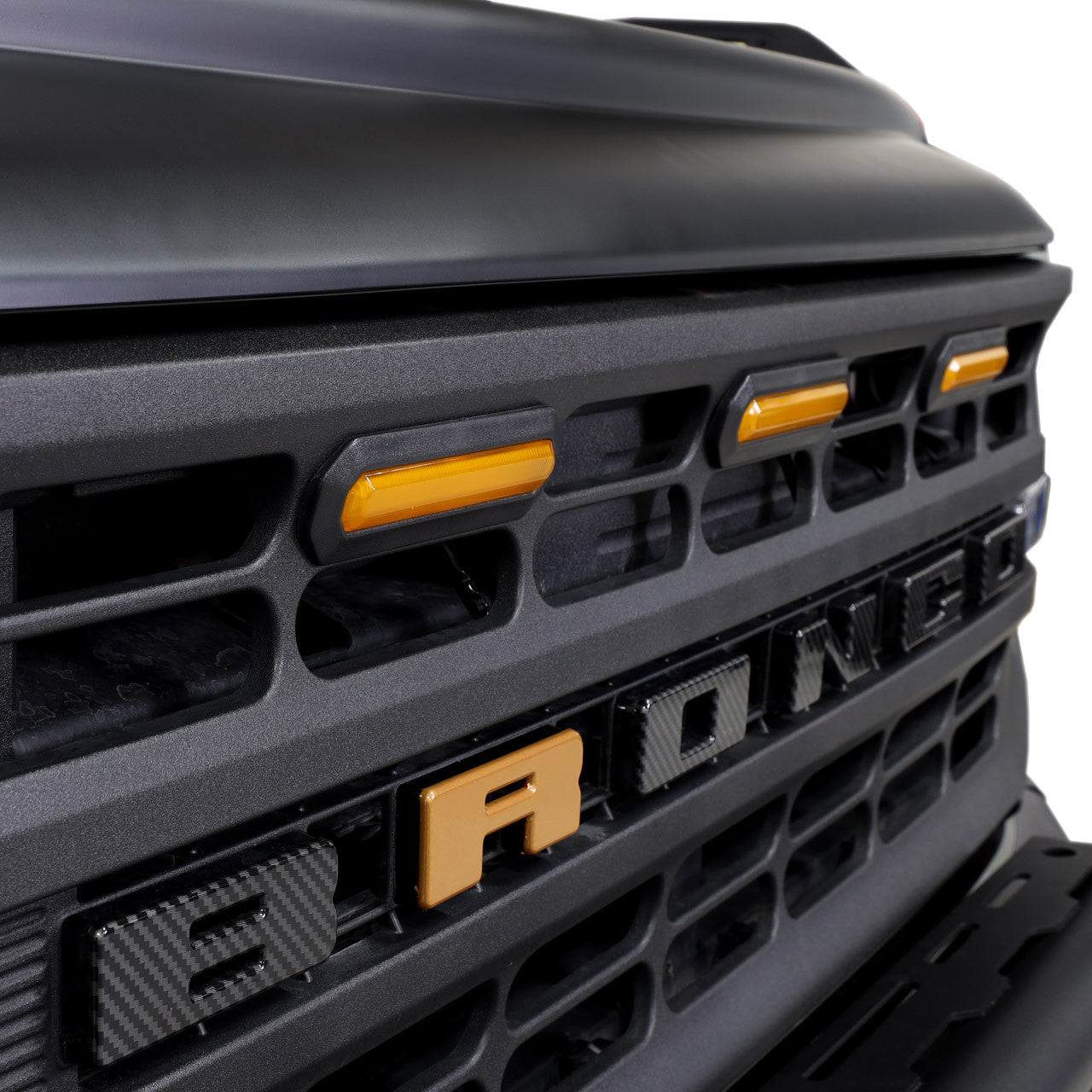 IAG I-Line 3pc Amber Grille Light Kit for 2021+ Ford Bronco - Lights Installed 2