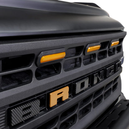 IAG I-Line 3pc Amber Grille Light Kit for 2021+ Ford Bronco - Lights Installed 2