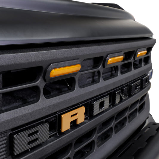 IAG I-Line 3pc Amber Grille Light Kit for 2021+ Ford Bronco - Lights Installed 2