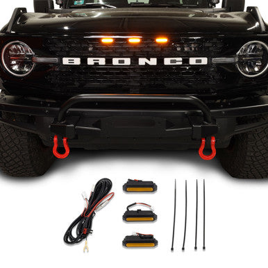 IAG I-Line 3pc Amber Grille Light Kit for High End Grille (Badlands, Wildtrak, First Edition) for 2021+ Ford Bronco