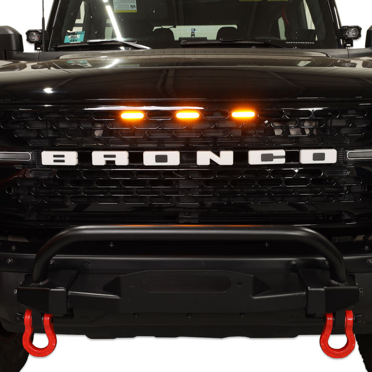 IAG I-Line 3pc Amber Grille Light Kit for High End Grill (Badlands, Wildtrak, First Edition) for 2021+ Ford Bronco - Installed