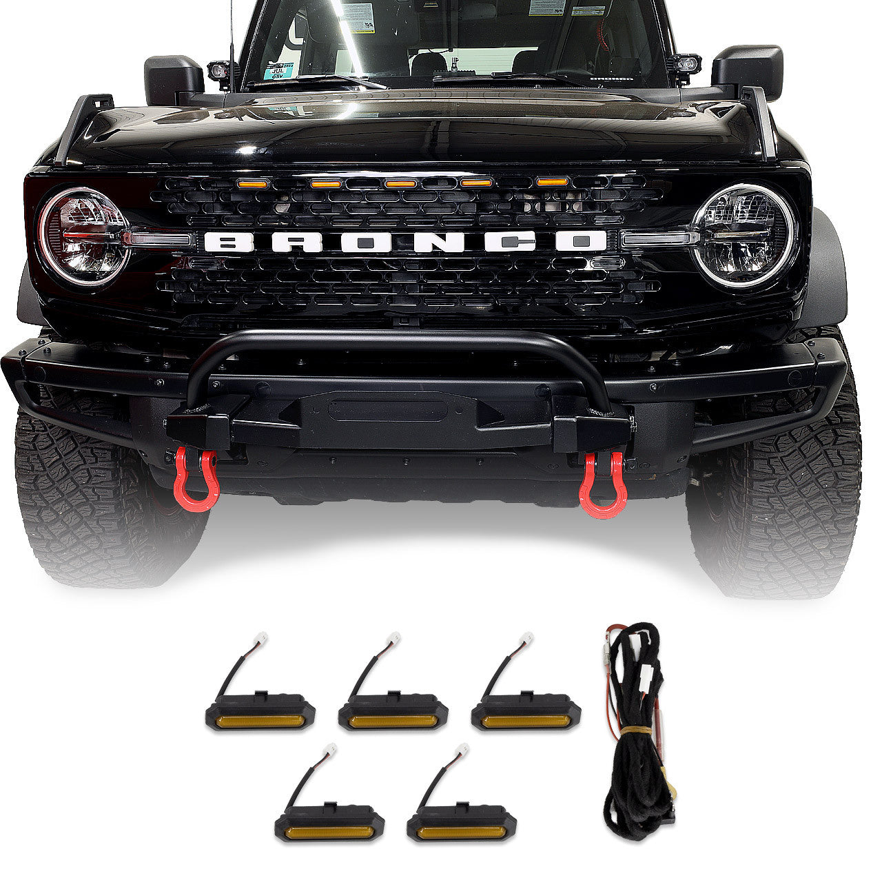 IAG I-Line 5pc Amber Grille Light Kit for High End Grill (Badlands, Wildtrak, First Edition) for 2021+ Ford Bronco