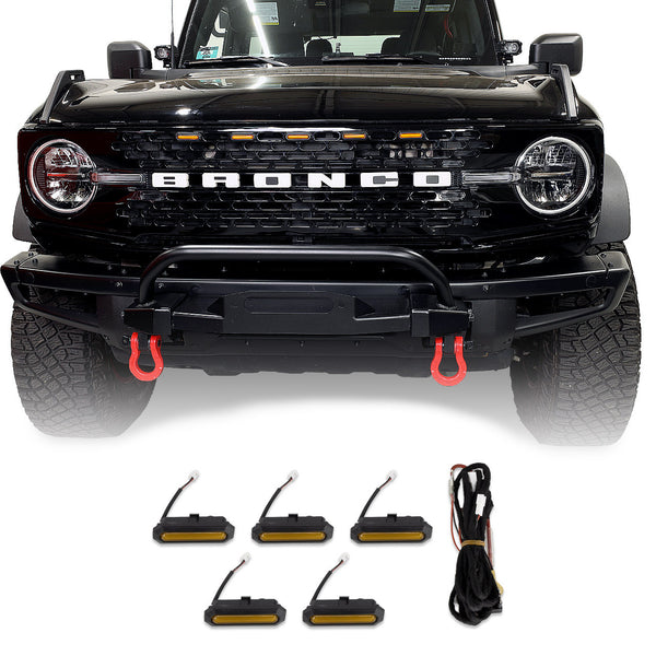 IAG I-Line 5pc Amber Grille Light Kit for High End Grill (Badlands, Wildtrak, First Edition) for 2021+ Ford Bronco