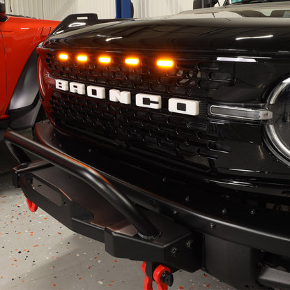 IAG I-Line 5pc Amber Grille Light Kit for High End Grill (Badlands, Wildtrak, First Edition) for 2021+ Ford Bronco - Installed 2