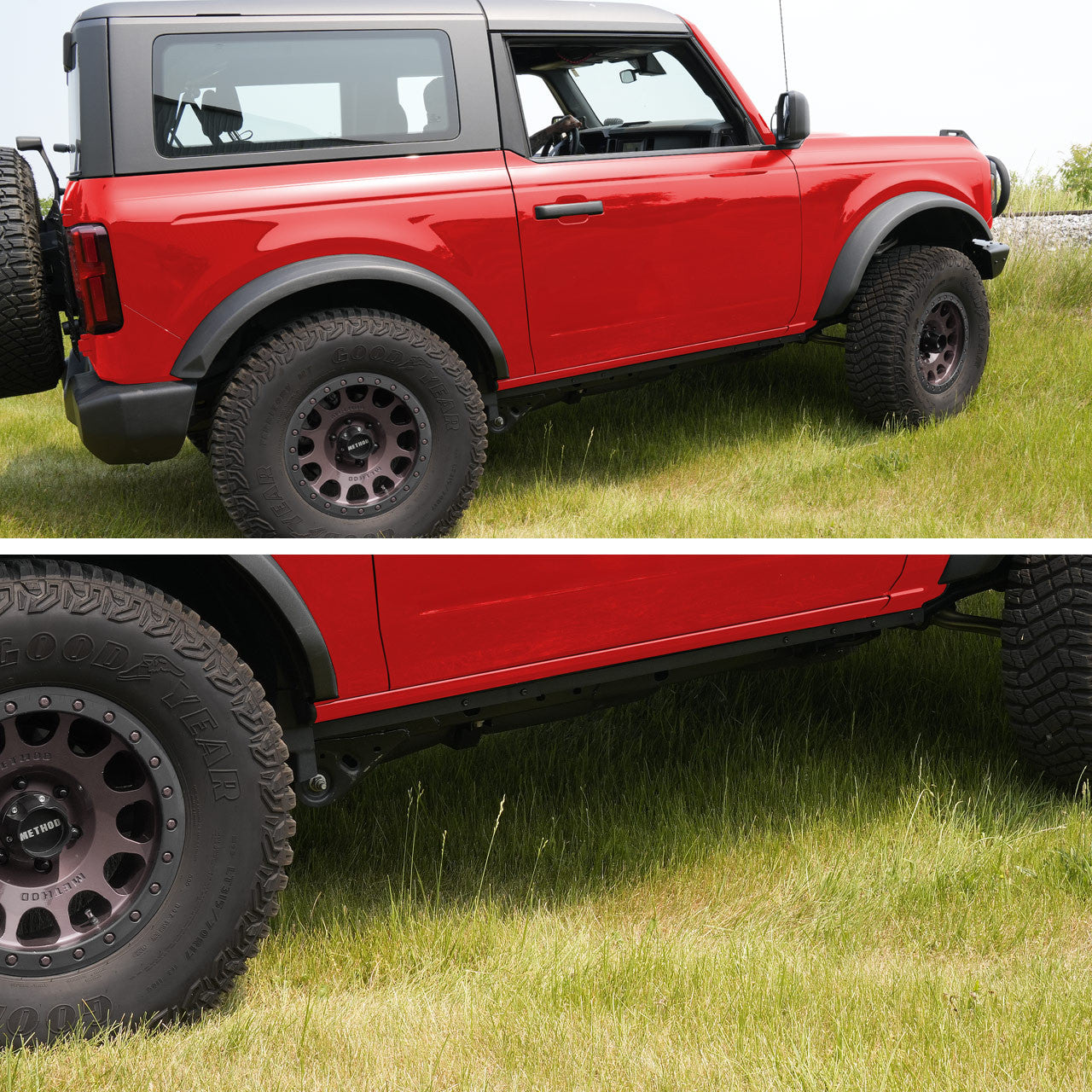 IAG l-Line Pinch Weld Cover for 2021+ Ford Bronco Two Door, Black Powder Coated Steel - Installed 1