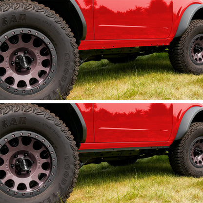 IAG l-Line Pinch Weld Cover for 2021+ Ford Bronco Two Door, Black Powder Coated Steel - Before & After