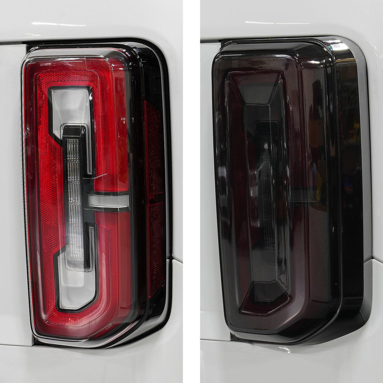 IAG I-Line Smoked LED Tail Light Cover For 2021+ Ford Bronco - Before and After