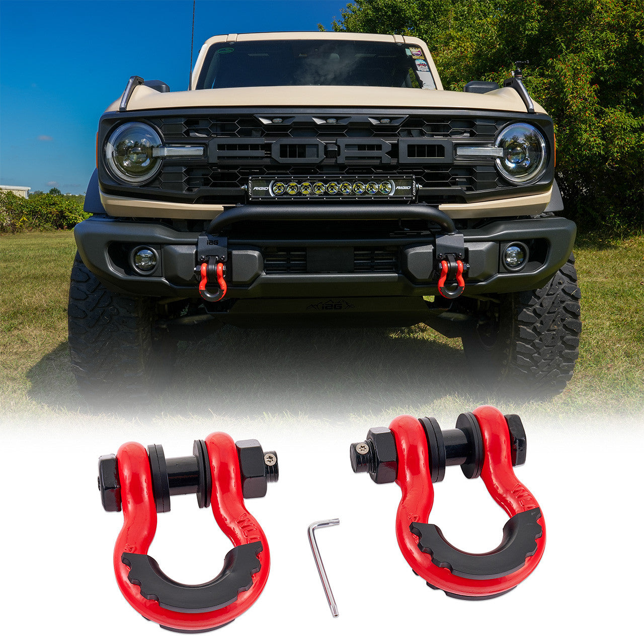 IAG I-Line Front and Rear U Shape Hook Anti Drop Red 21+ Ford Bronco