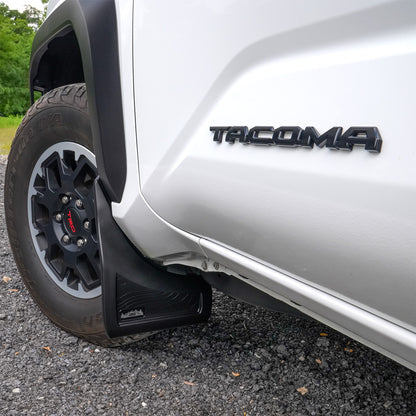 IAG Trail Shield® 2024+ Toyota Tacoma Adjustable Front Mud Flap Set  - Installed Front Stock Wheels & Tires