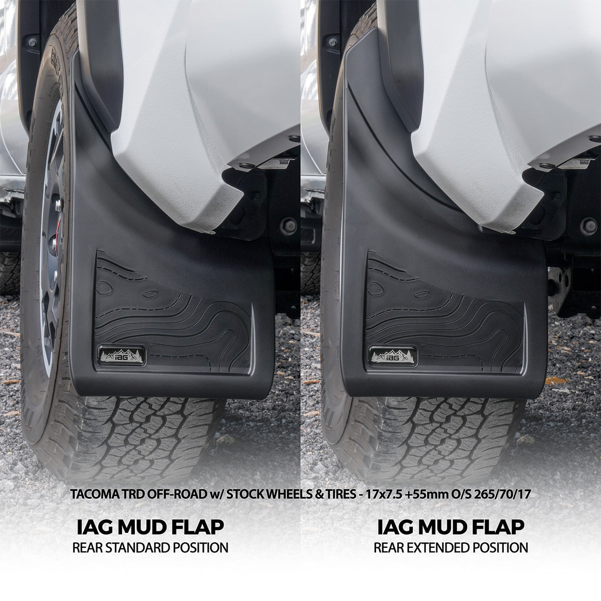 IAG Trail Shield® Adjustable Rear Mud Flap Set for 2024+ Toyota Tacoma - Stock Wheels & Tires 