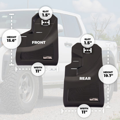 IAG Trail Shield® Adjustable Front & Rear Mud Flap Set for 2024+ Toyota Tacoma - Dimensions