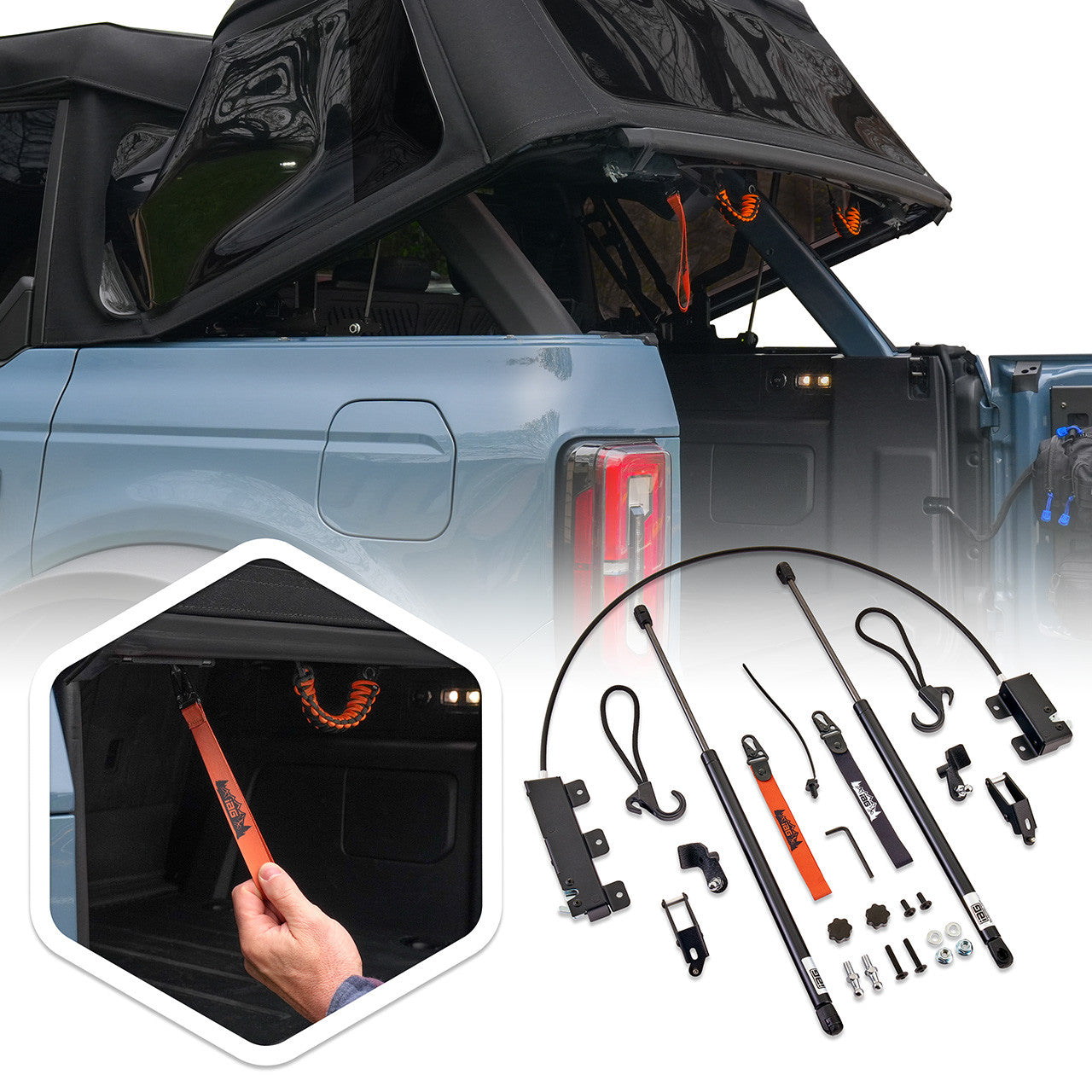 IAG Off-Road EZ-Lift® & V2 EZ-Pull Combo Kit For 2021-25 Ford Bronco 4 Door Soft Top