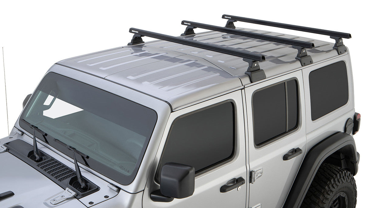 Rhino-Rack 18-21 Jeep Wrangler 4 Door SUV Heavy Duty RLT600 3 Bar Backbone Roof Rack - Black - JB0885