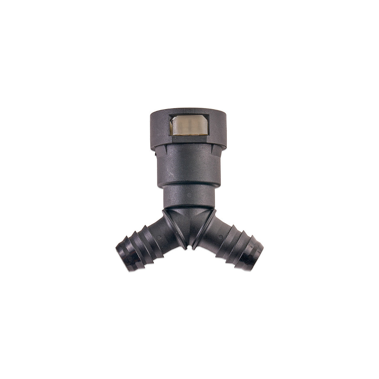 IAG 5/8" SAE Quick Connect Female to 2 x 1/2" Hose Barb Y Fitting - Angle 1