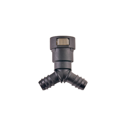 IAG 5/8" SAE Quick Connect Female to 2 x 1/2" Hose Barb Y Fitting - Angle 1