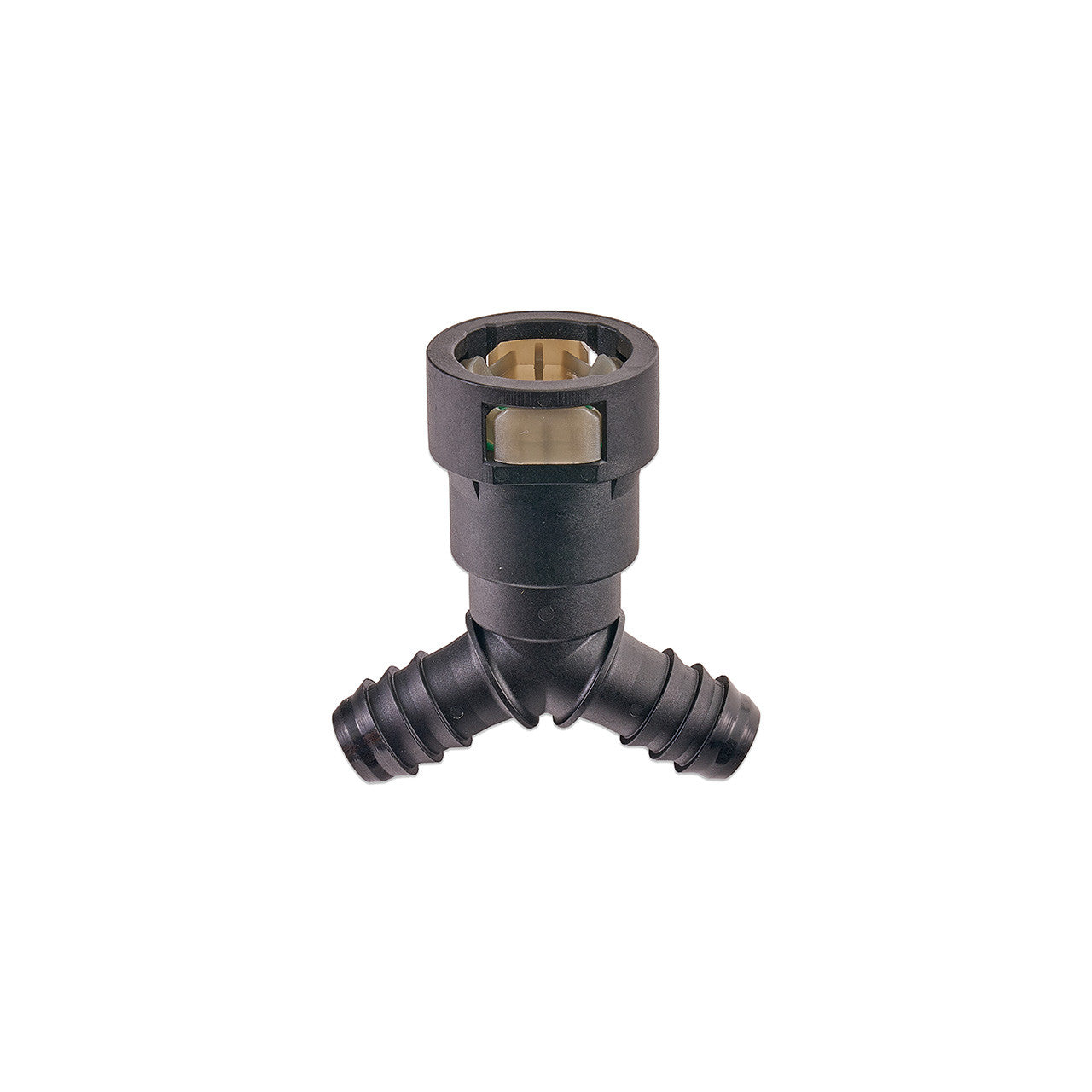 IAG 5/8" SAE Quick Connect Female to 2 x 1/2" Hose Barb Y Fitting - Angle 5