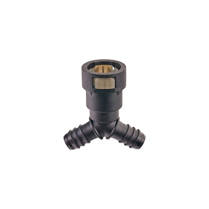 IAG 5/8" SAE Quick Connect Female to 2 x 1/2" Hose Barb Y Fitting - Angle 5