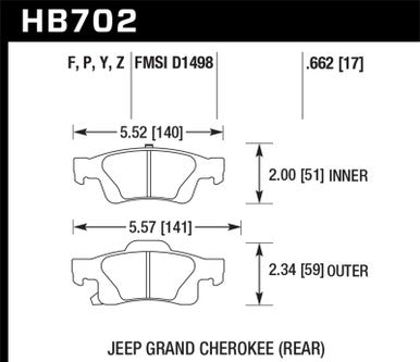 Hawk 11-12 Dodge Durango / 11-12 Jeep Grand Cherokee Perf Ceramic Rear Street Brake Pads - HB702Z.662