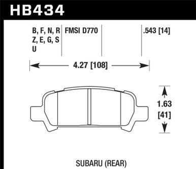 HP Plus Disc Brake Pad; 0.543 Thickness; - HB434N.543