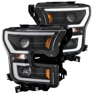 ANZO 2015-2016 Ford F-150 Projector Headlights w/ Plank Style Design Black w/ Amber - 111347