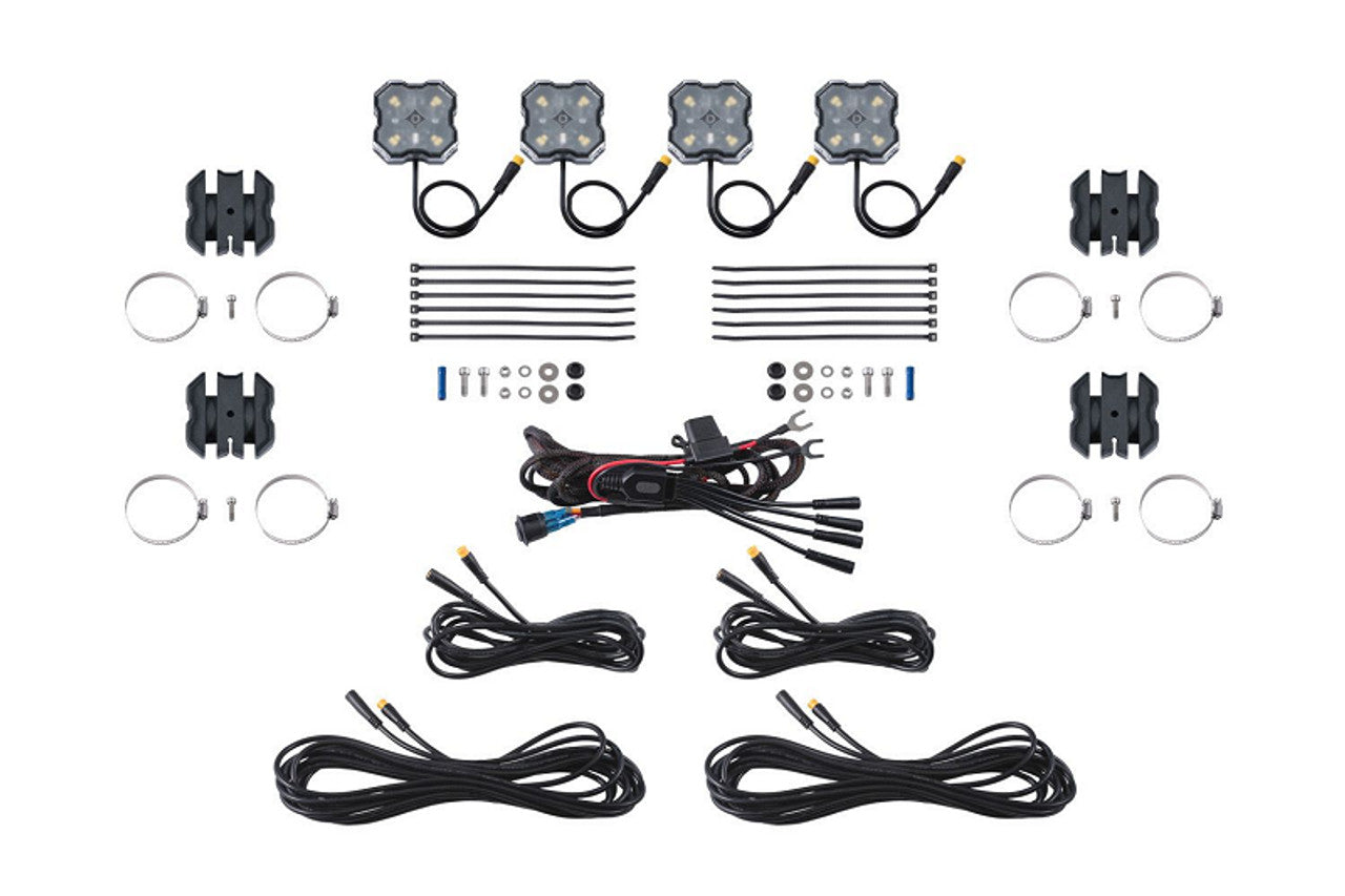 Diode Dynamics Stage Series SXS Rock Light Installer Kit - White Diffused M8 (4-pack) - DD7750