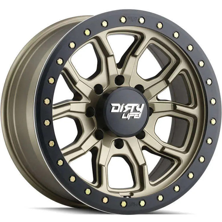 Dirty Life 9303 DT-1 17x9 / 6x139.7 BP / -12mm Offset / 106mm Hub Satin Gold Wheel - Beadlock - 9303-7983MGD12