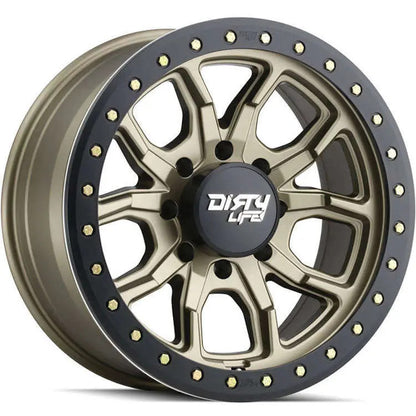 Dirty Life 9303 DT-1 17x9 / 6x139.7 BP / -12mm Offset / 106mm Hub Satin Gold Wheel - Beadlock - 9303-7983MGD12