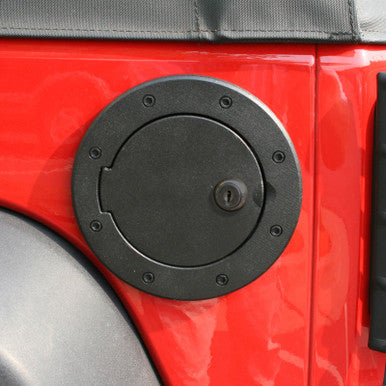 Rugged Ridge Locking Gas Cap Door Black Alum 07-18 Jeep Wrangler JK - 11425.06